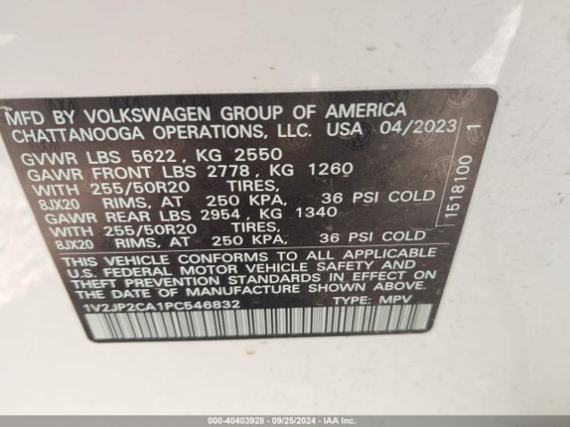 1V2JP2CA1PC546832 Volkswagen Atlas 2.0t Se W/technology