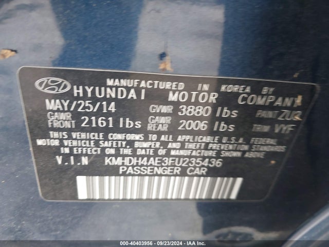 Hyundai ELANTRA SE 2015 KMHDH4AE3FU235436 Image 9