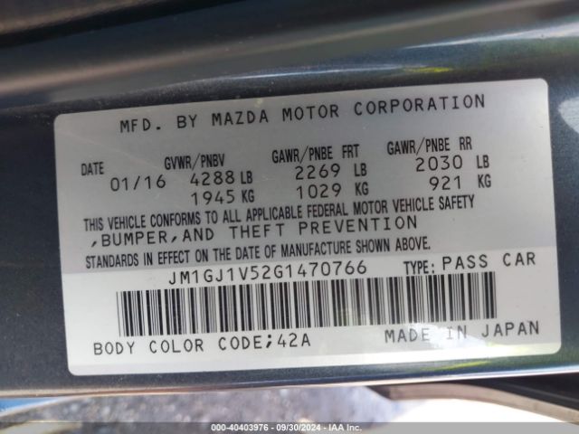 JM1GJ1V52G1470766 Mazda Mazda6 I Touring