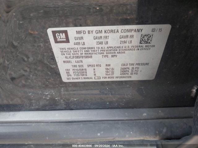 KL4CJFSB5FB158949 Buick Encore Convenience