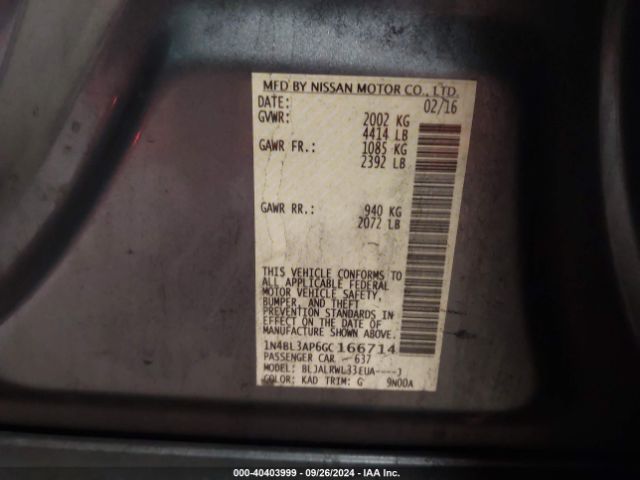 1N4BL3AP6GC166714 Nissan Altima 3.5 Sl