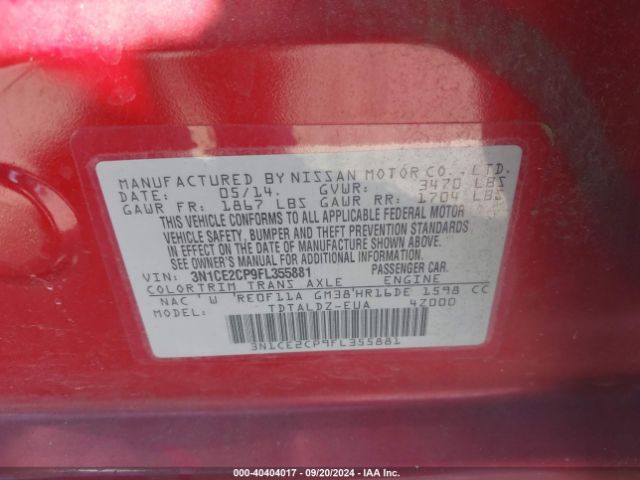 3N1CE2CP9FL355881 Nissan Versa Note S (sr)/s Plus/sl/sr/sv