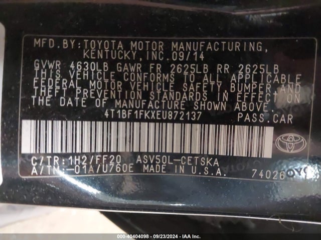 Toyota CAMRY SE 2014 4T1BF1FKXEU872137 Image 9