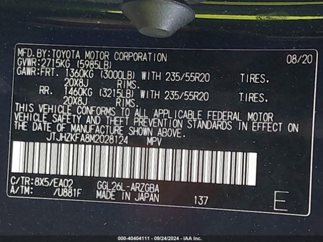JTJHZKFA8M2028124 Lexus Rx 350l