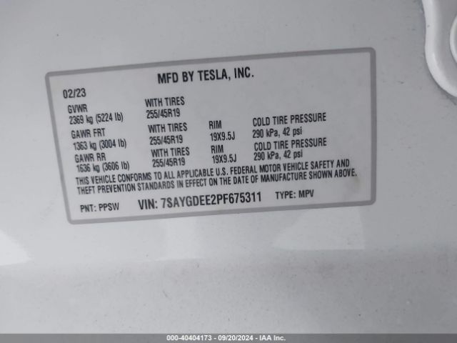 7SAYGDEE2PF675311 Tesla Model Y Awd/long Range Dual Motor All-wheel Drive