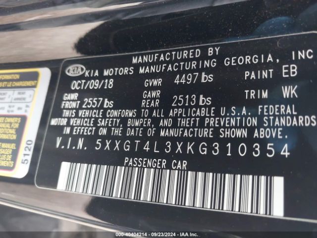 5XXGT4L3XKG310354 KIA Optima Lx