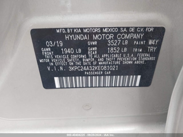 Hyundai ACCENT SE 2019 3KPC24A32KE081021 Image 9