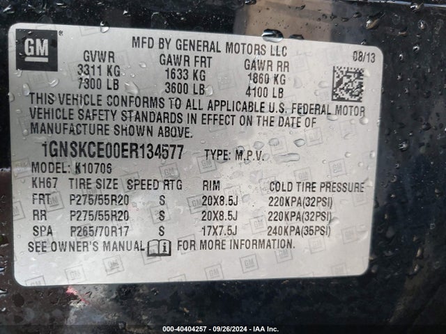 Chevrolet Tahoe Ltz 2014 1GNSKCE00ER134577 Image 9