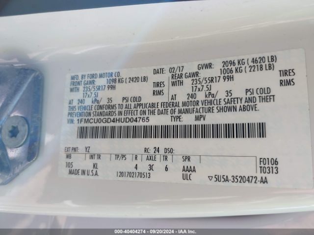 2017 FORD ESCAPE 1FMCU0GD4HUD04765 Photo 8
