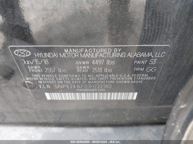 5NPE24AF0JH722180 Hyundai SONATA SE