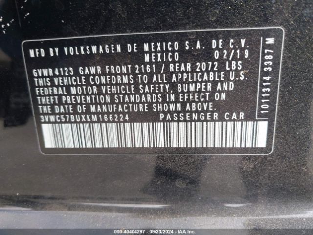 3VWC57BUXKM166224 Volkswagen Jetta 1.4t R-line/1.4t S/1.4t Se