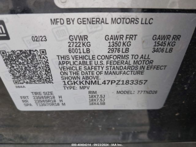 1GKKNML47PZ183357 GMC ACADIA SLT