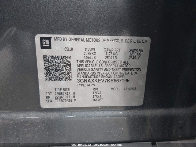 Chevrolet EQUINOX LT 2019 3GNAXKEV7KS667196 Image 9