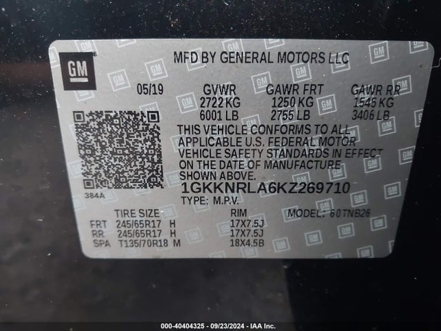 1GKKNRLA6KZ269710 GMC Acadia Sle-1