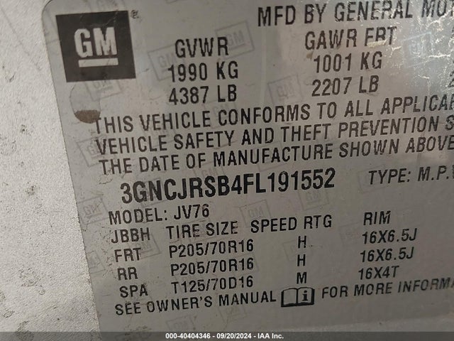 Chevrolet Trax Lt 2015 3GNCJRSB4FL191552 Image 9