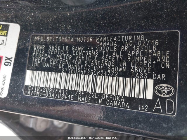 Toyota COROLLA L 2016 2T1BURHE2GC624772 Image 9