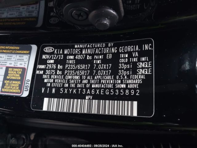 5XYKT3A6XEG535892 KIA SORENTO LX