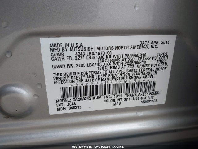 2014 MITSUBISHI OUTLANDER SPORT 4A4AP3AU7EE026844 Photo 8