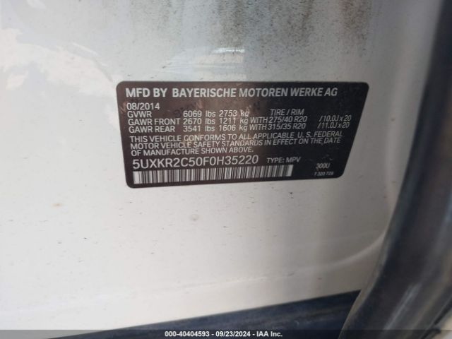 5UXKR2C50F0H35220 BMW X5 Sdrive35i