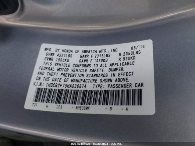 1HGCR2F75HA036874 Honda ACCORD EX