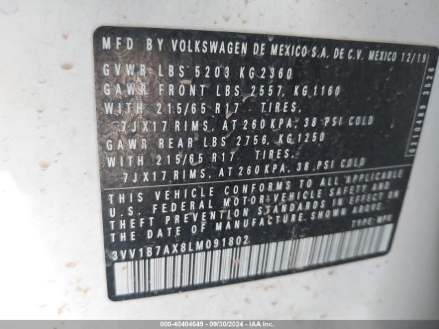 3VV1B7AX8LM091802 Volkswagen Tiguan 2.0t S