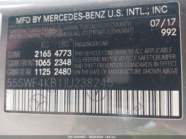 55SWF4KB1JU238245 Mercedes-Benz C 300 4matic