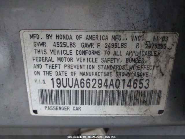 2004 ACURA TL 19UUA66294A014653 Photo 8