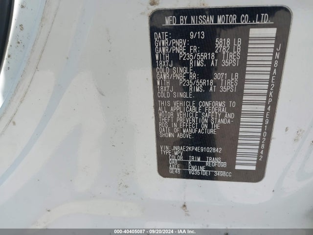 Nissan Quest Sl 2014 JN8AE2KP4E9102842 Image 9