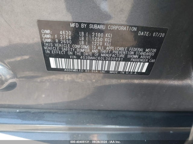4S3BWAC60L3030891 Subaru Legacy Premium