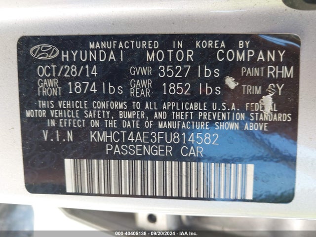 Hyundai ACCENT GLS 2015 KMHCT4AE3FU814582 Image 9