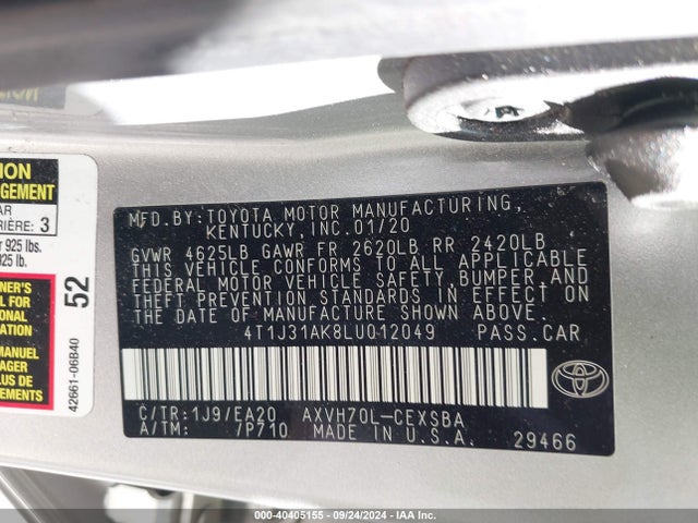4T1J31AK8LU012049 Toyota Camry Se Hybrid