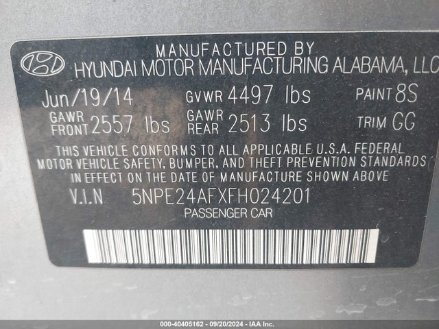 Hyundai SONATA SE 2015 5NPE24AFXFH024201 Image 9
