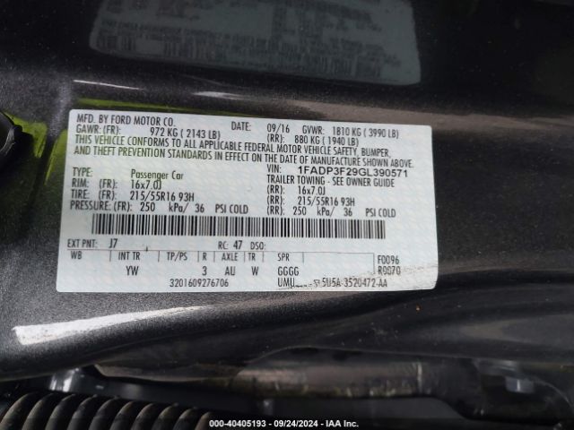 1FADP3F29GL390571 Ford FOCUS SE