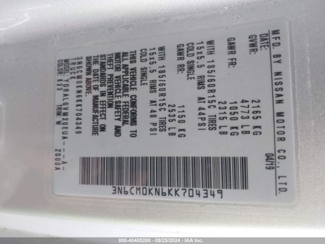 3N6CM0KN6KK704349 Nissan NV200 SV