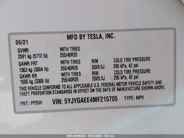 2021 TESLA MODEL Y 5YJYGAEE4MF215705 Photo 8