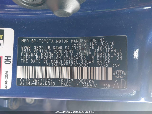 Toyota Corolla S Plus 2016 2T1BURHE5GC630890 Image 9
