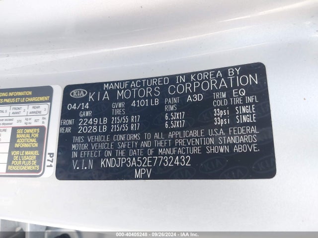 KIA SOUL + 2014 KNDJP3A52E7732432 Image 9