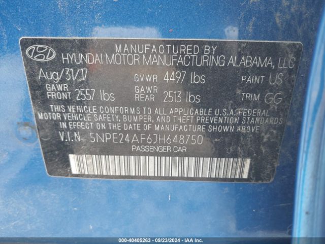 5NPE24AF6JH648750 Hyundai SONATA SE