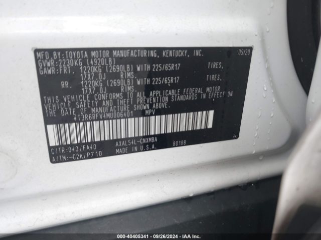 4T3R6RFV4MU006401 Toyota Rav4 Hybrid Xle