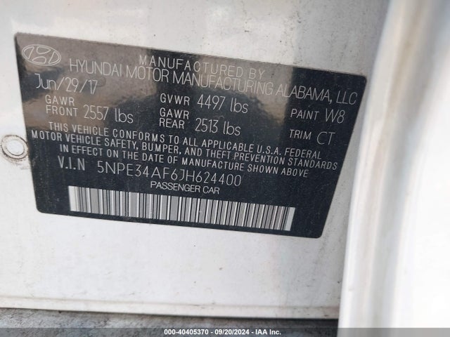 5NPE34AF6JH624400 Hyundai Sonata Limited