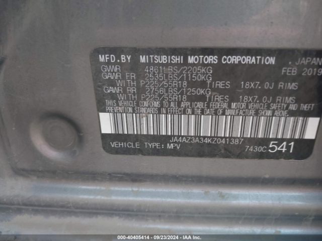 JA4AZ3A34KZ041387 Mitsubishi Outlander Sel