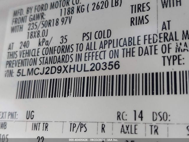 5LMCJ2D9XHUL20356 Lincoln MKC SELECT