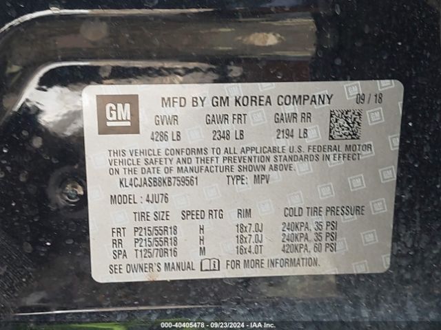 KL4CJASB8KB759561 Buick Encore Fwd Preferred