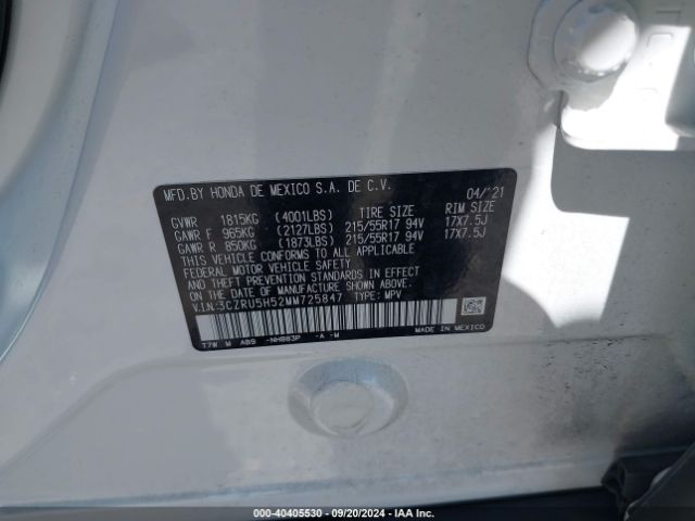3CZRU5H52MM725847 Honda Hr-v 2wd Ex
