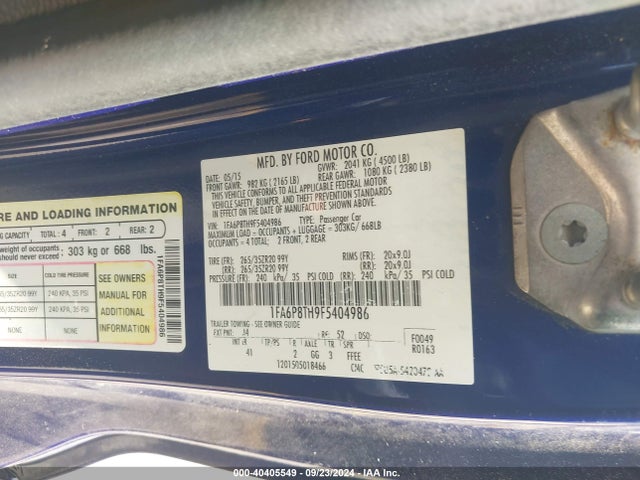 Ford Mustang Ecoboost 2015 1FA6P8TH9F5404986 Image 9