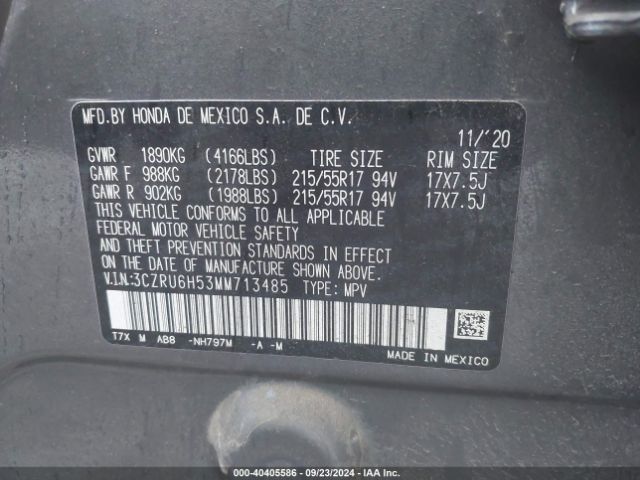 3CZRU6H53MM713485 Honda Hr-v Awd Ex