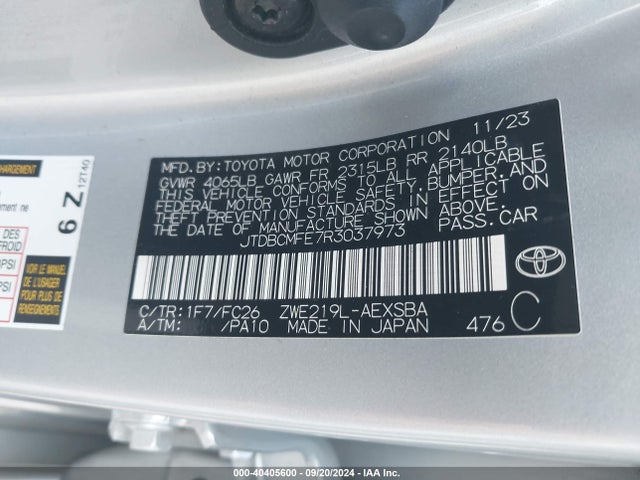 Toyota Corolla Hybrid Se 2024 JTDBCMFE7R3037973 Image 9