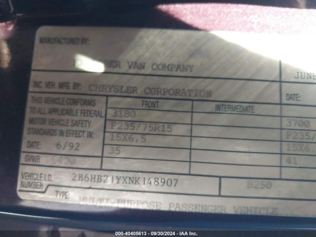 1992 DODGE RAM VAN 2B6HB21YXNK148907 Photo 8