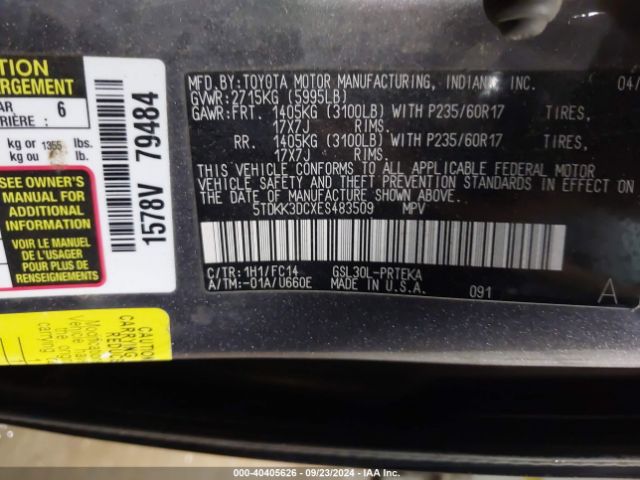 5TDKK3DCXES483509 Toyota Sienna Le V6 8 Passenger