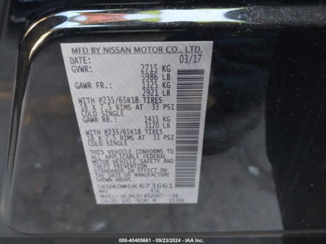 5N1DR2MM1HC673661 Nissan Pathfinder S